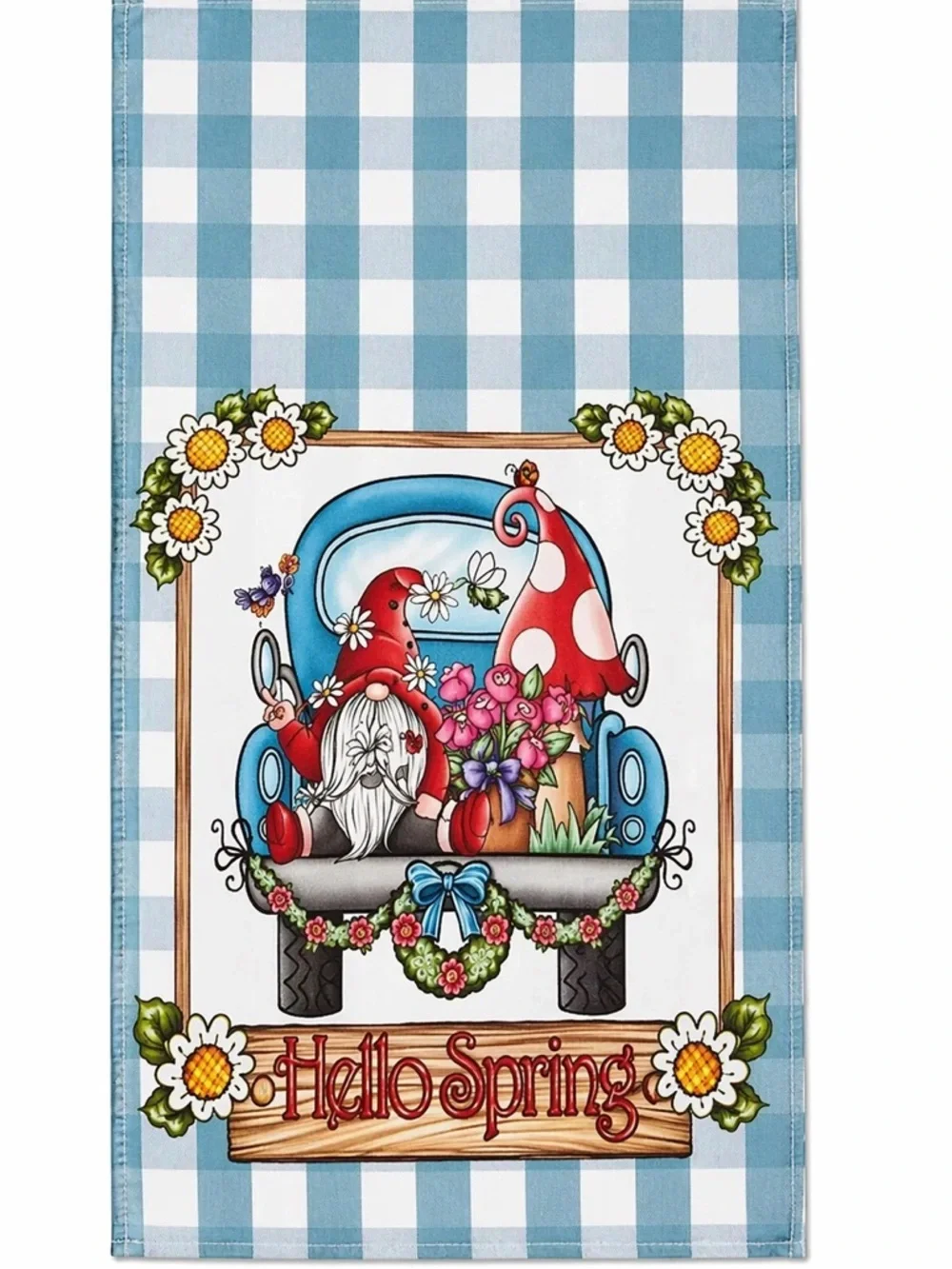 Seliem Spring Gnome Truck Table Runner 13x72 Buffalo Plaid Farmhouse Decor